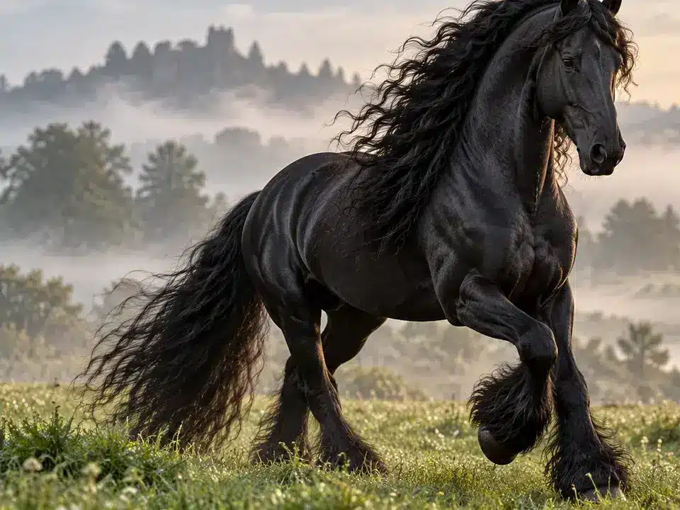 Editorial photograph for Friesian Horse: Appearance, Temperament, Care and Ownership Costs