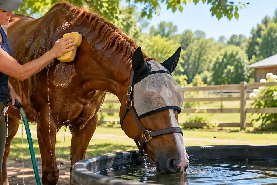 Practical horse care illustration for How to Bathe a Horse Safely Without Drying Out the Coat